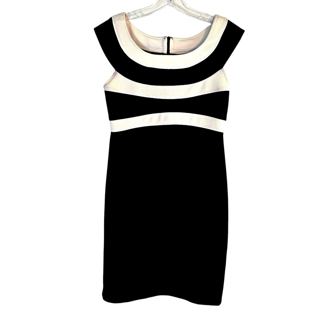 Perceptions Women's Dress Medium M Black White Short Sleeveless Misses Size 8 10